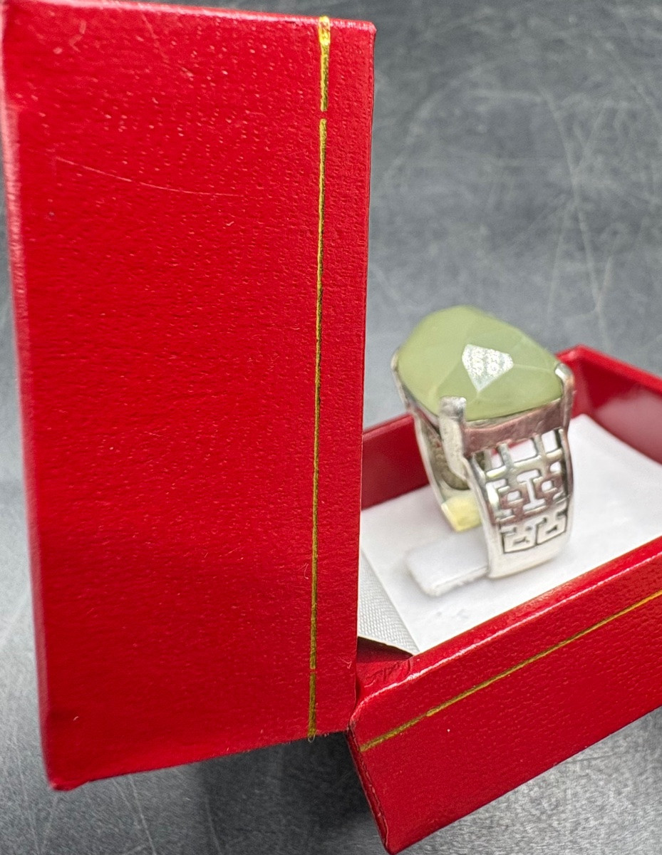 BAGUE HOMME EN ARGENT MASSIF ET CHRYSOPRASE TAILLÉE DES ANNÉES 1960/70 MATY-photo-5
