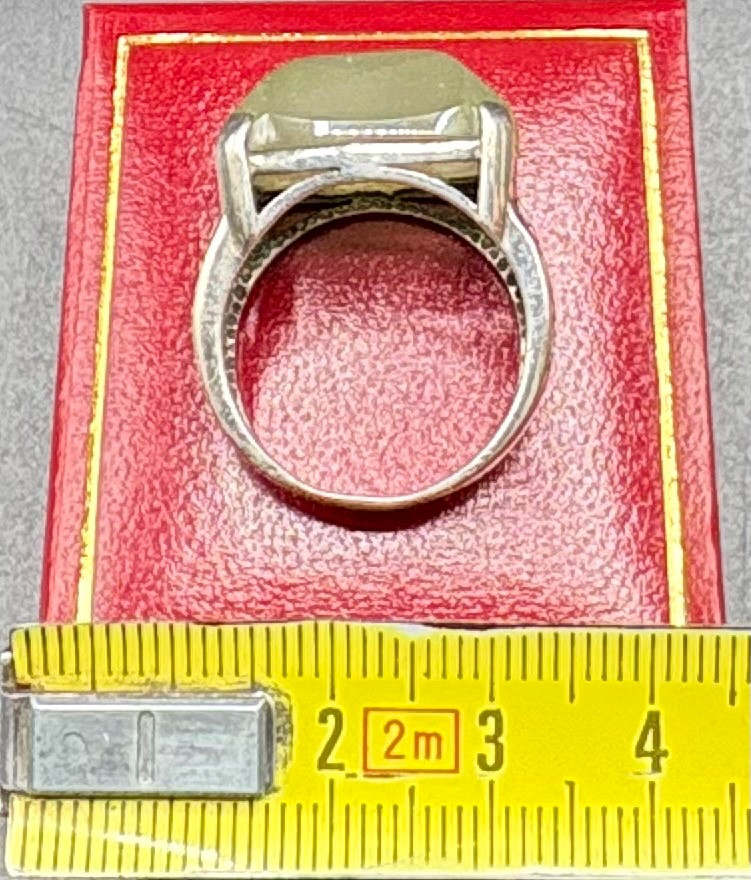 BAGUE HOMME EN ARGENT MASSIF ET CHRYSOPRASE TAILLÉE DES ANNÉES 1960/70 MATY-photo-7