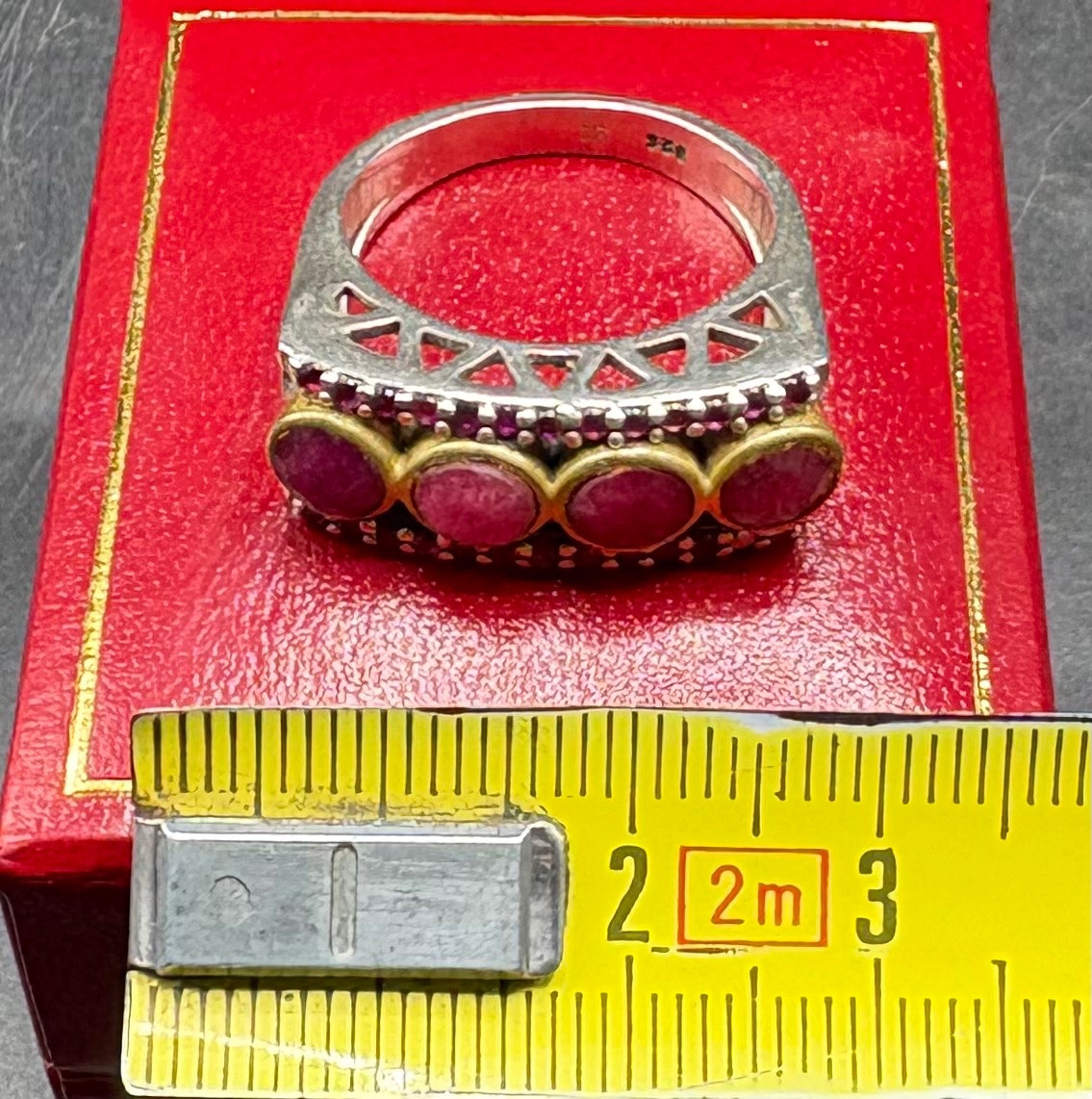 BAGUE MIXTE EN ARGENT MASSIF SPINELLES ET KATOÏTE EUROPÉENNE DES ANNÉES 1950-photo-6