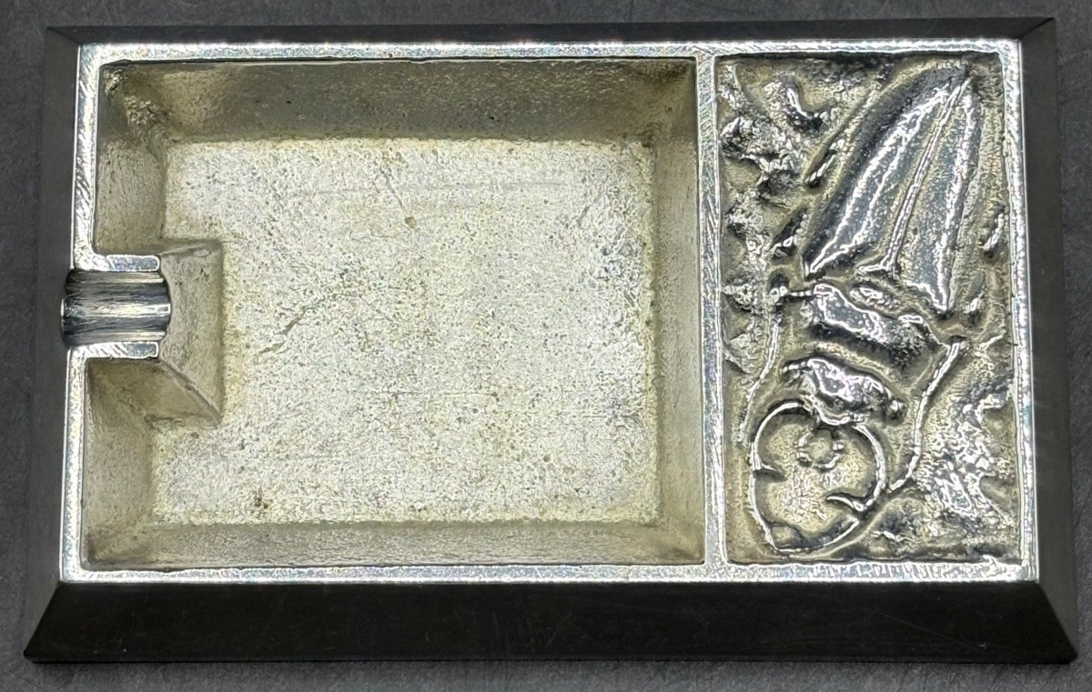 CENDRIER EN BRONZE ARGENTÉ DES ANNÉES 1930 FRANÇAIS -photo-2