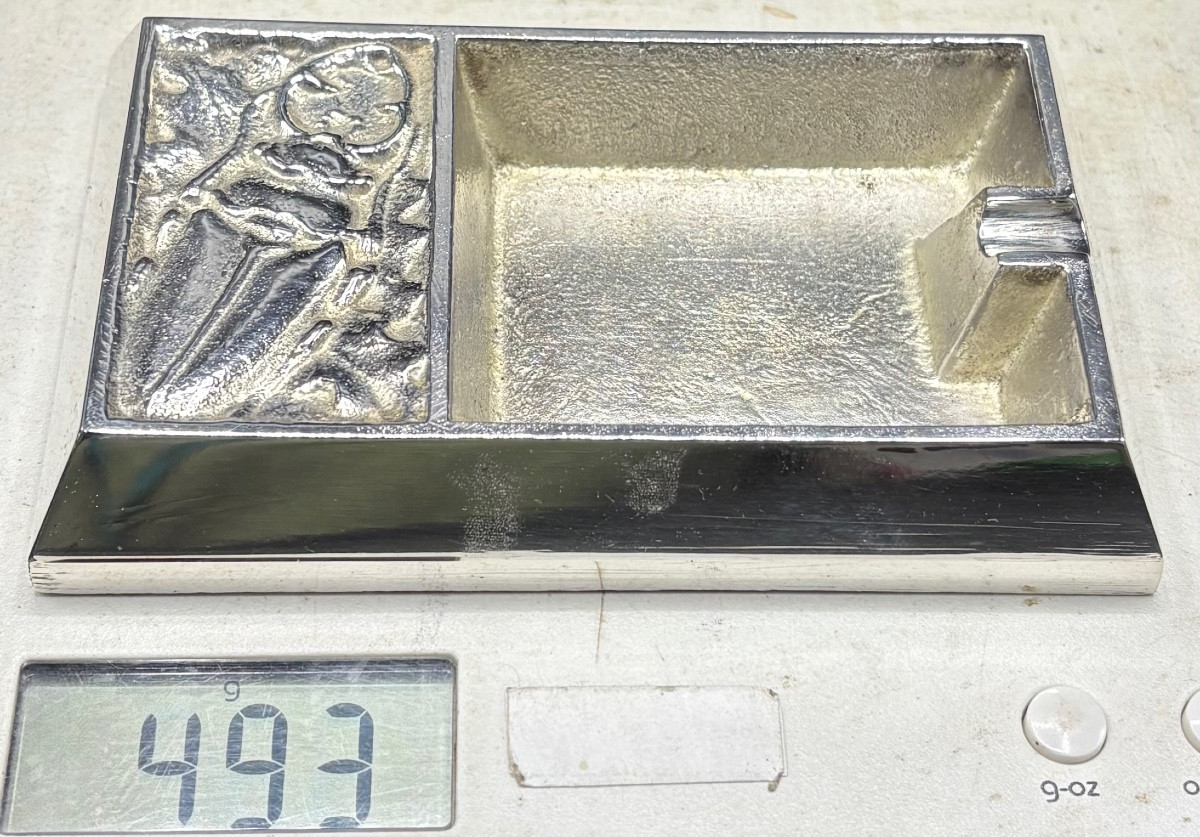 CENDRIER EN BRONZE ARGENTÉ DES ANNÉES 1930 FRANÇAIS -photo-7