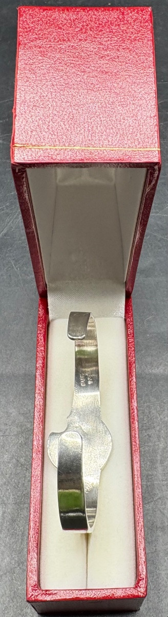 1950s Foreign 3/4 Open Bangle Bracelet In Sterling Silver And Cut Sodalite…-photo-3