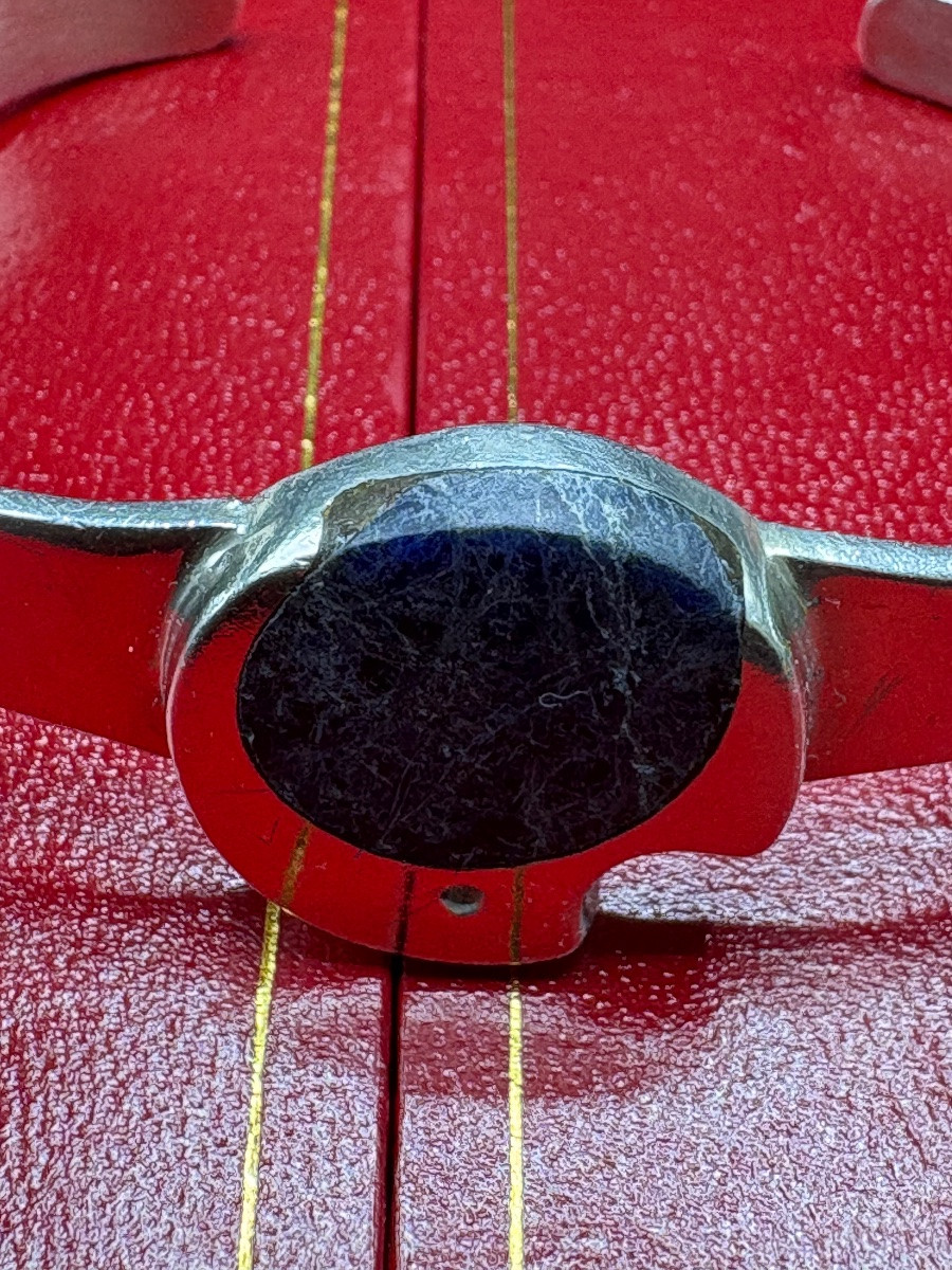 1950s Foreign 3/4 Open Bangle Bracelet In Sterling Silver And Cut Sodalite…-photo-4