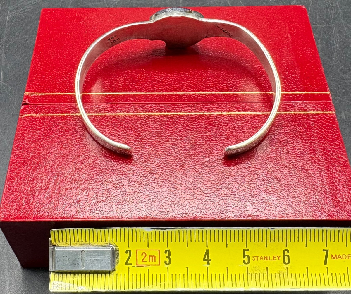 1950s Foreign 3/4 Open Bangle Bracelet In Sterling Silver And Cut Sodalite…-photo-3