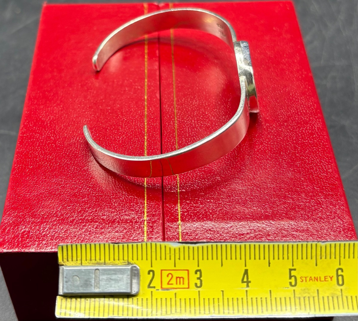 1950s Foreign 3/4 Open Bangle Bracelet In Sterling Silver And Cut Sodalite…-photo-4