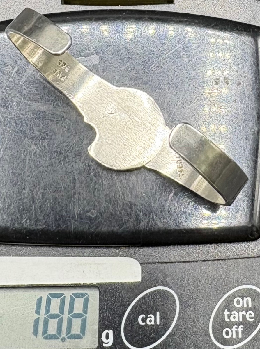 1950s Foreign 3/4 Open Bangle Bracelet In Sterling Silver And Cut Sodalite…-photo-5