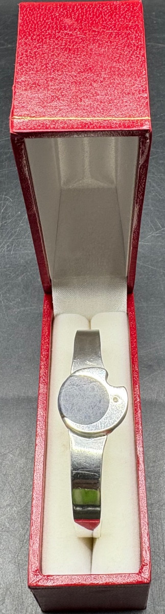 1950s Foreign 3/4 Open Bangle Bracelet In Sterling Silver And Cut Sodalite…