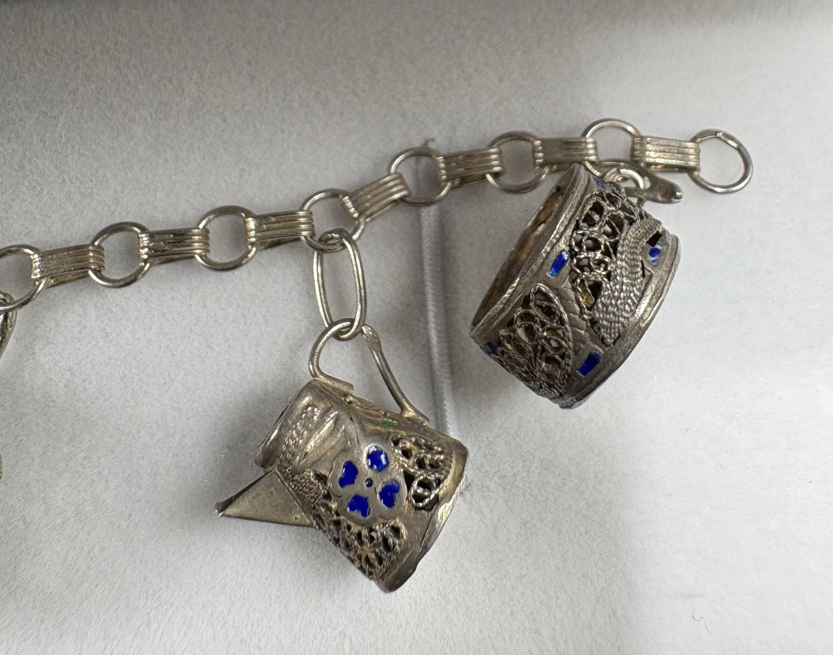 BRACELET GOURMETTE EN ARGENT MASSIF ET ÉMAIL EUROPÉEN DES ANNÉES 1900-photo-4