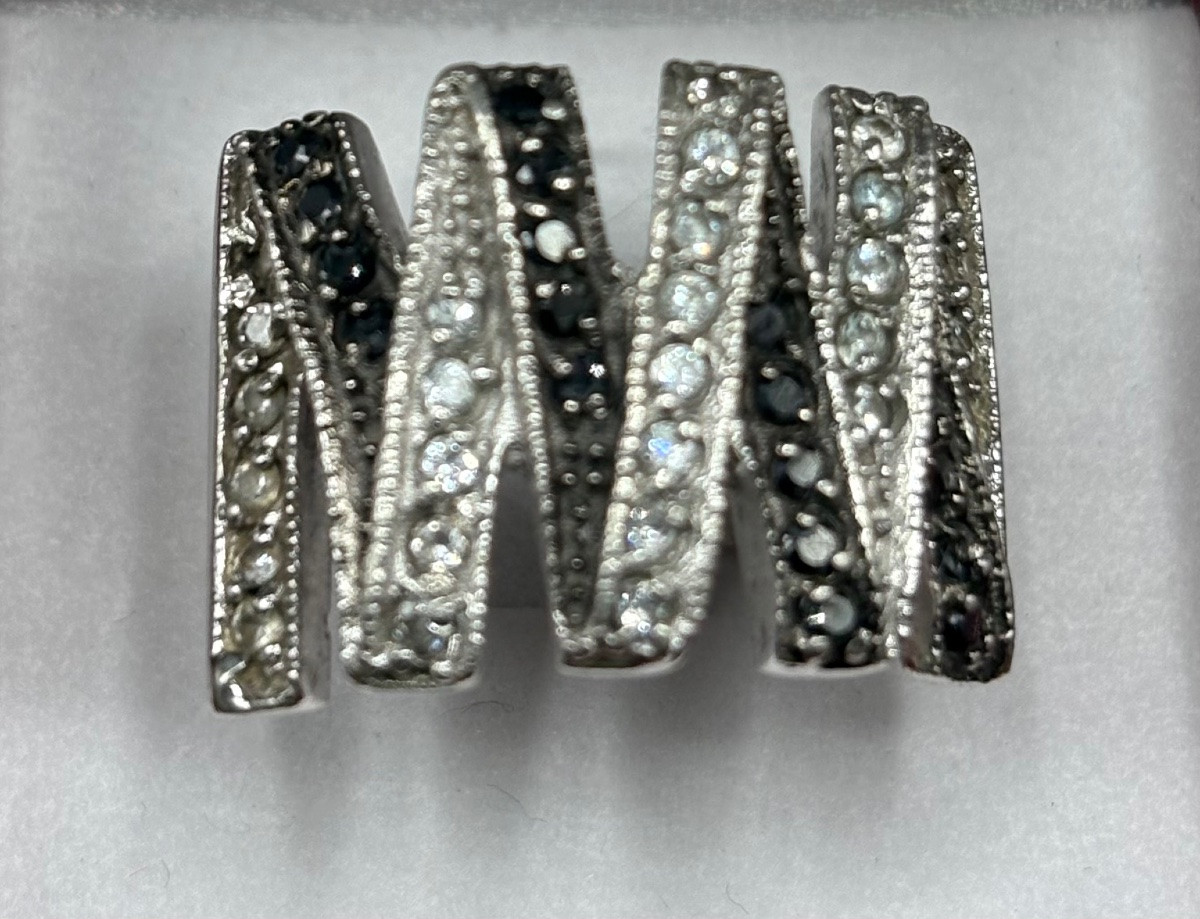 BAGUE IMPORTANTE EN ARGENT MASSIF ET OXYDES DE ZIRCONIUM ET HÉMATITES FRANÇAISE DES ANNÉES 1980-photo-2