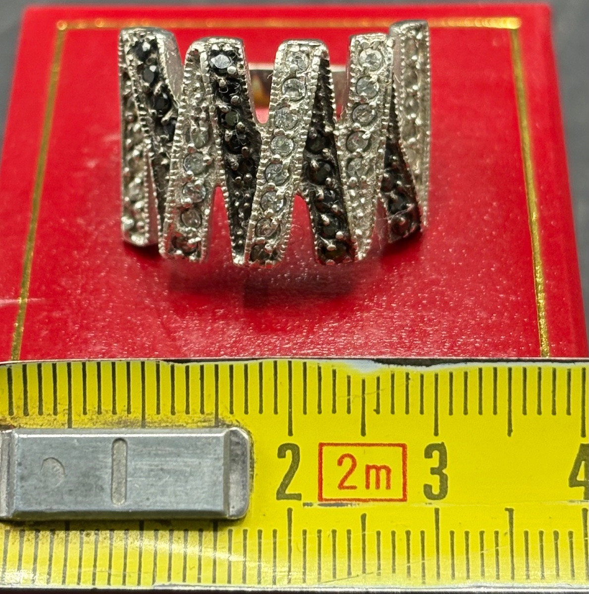 BAGUE IMPORTANTE EN ARGENT MASSIF ET OXYDES DE ZIRCONIUM ET HÉMATITES FRANÇAISE DES ANNÉES 1980-photo-5