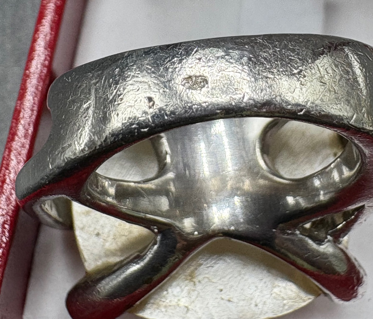 GROSSE BAGUE MIXTE EN ARGENT MASSIF ET NACRE TAILLÉE DES ANNÉES 1980 FRANÇAISE -photo-4