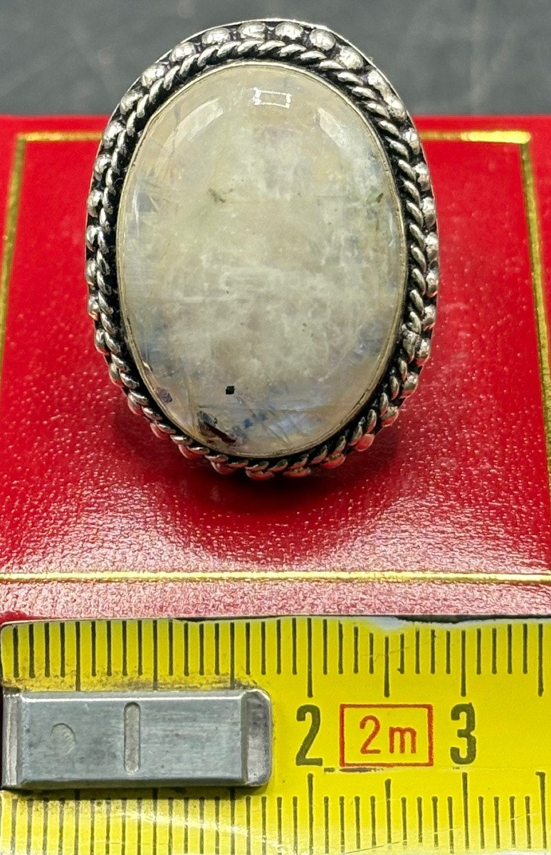 GROSSE BAGUE EN ARGENT MASSIF ET CABOCHON DE LABRADORITE DES ANNÉES 1980 ÉTRANGÈRE-photo-5