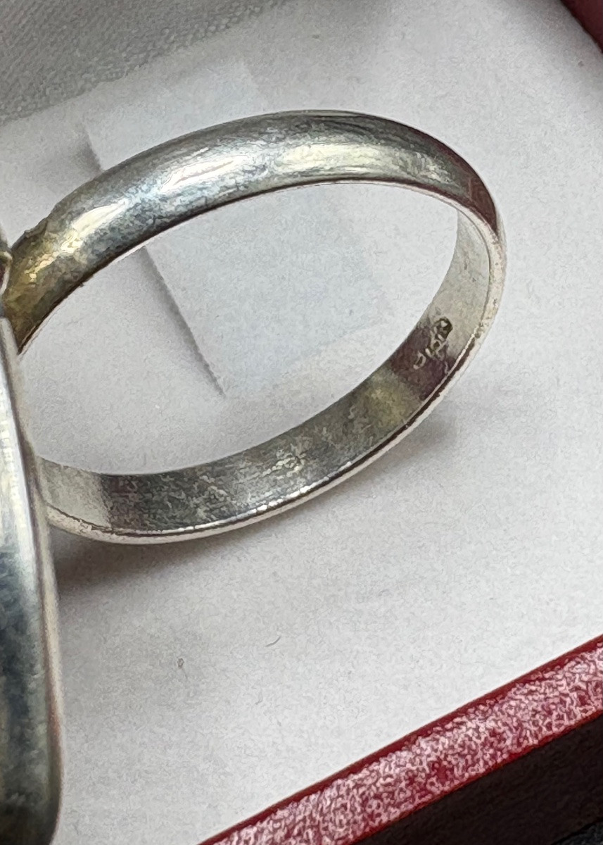 GRANDE BAGUE UNE MARQUISE EN ARGENT MASSIF ET LABRADORITE DES ANNÉES 1980 ÉTRANGÈRE-photo-4