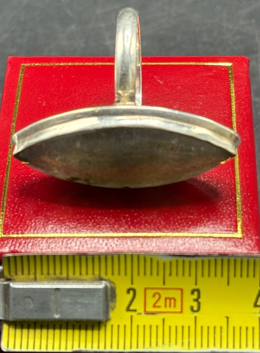GRANDE BAGUE UNE MARQUISE EN ARGENT MASSIF ET LABRADORITE DES ANNÉES 1980 ÉTRANGÈRE-photo-5