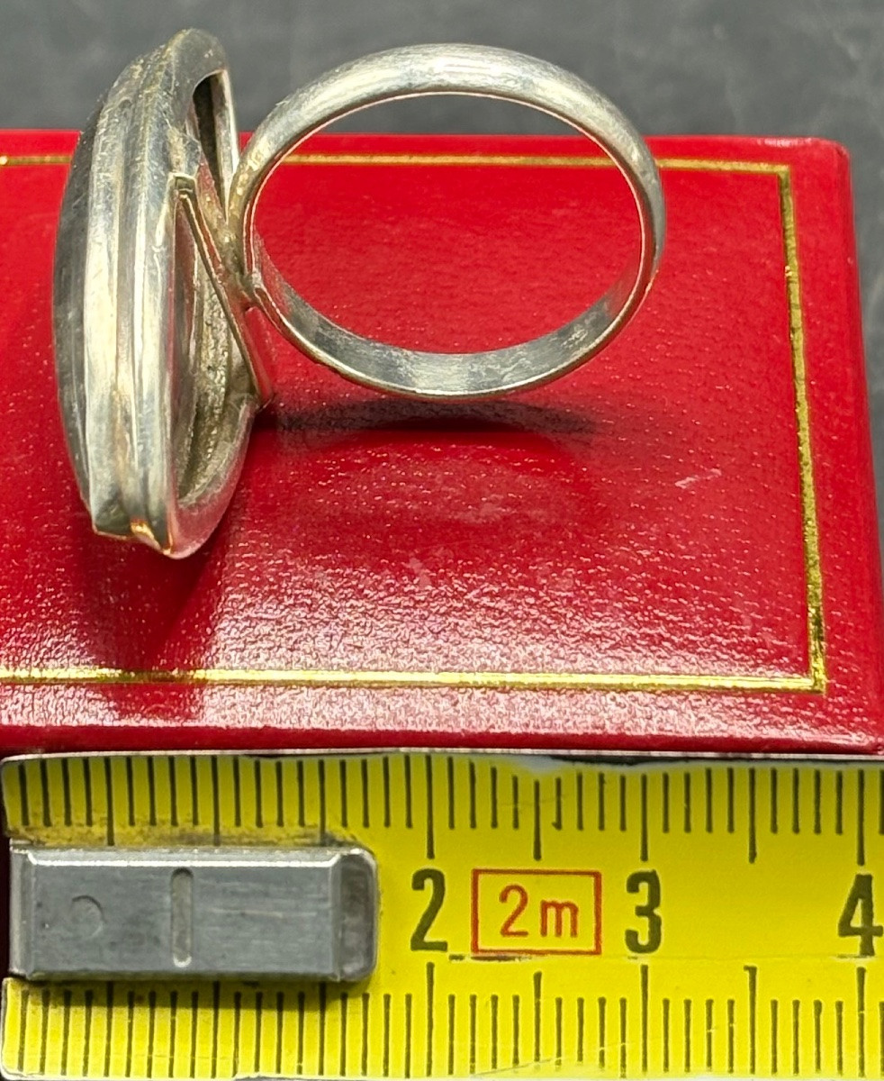 GRANDE BAGUE UNE MARQUISE EN ARGENT MASSIF ET LABRADORITE DES ANNÉES 1980 ÉTRANGÈRE-photo-6
