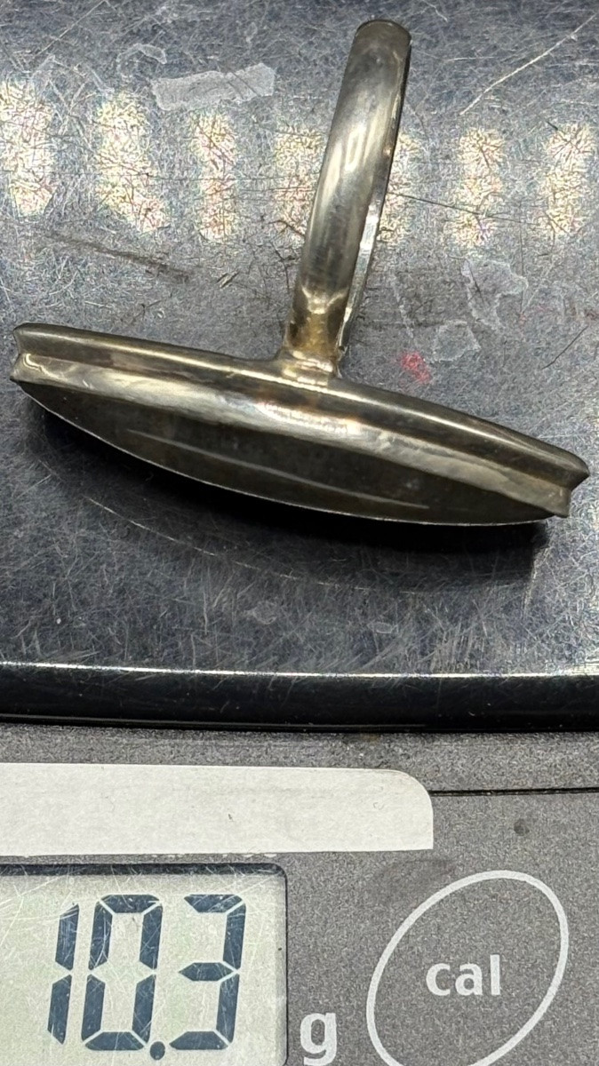 GRANDE BAGUE UNE MARQUISE EN ARGENT MASSIF ET LABRADORITE DES ANNÉES 1980 ÉTRANGÈRE-photo-7