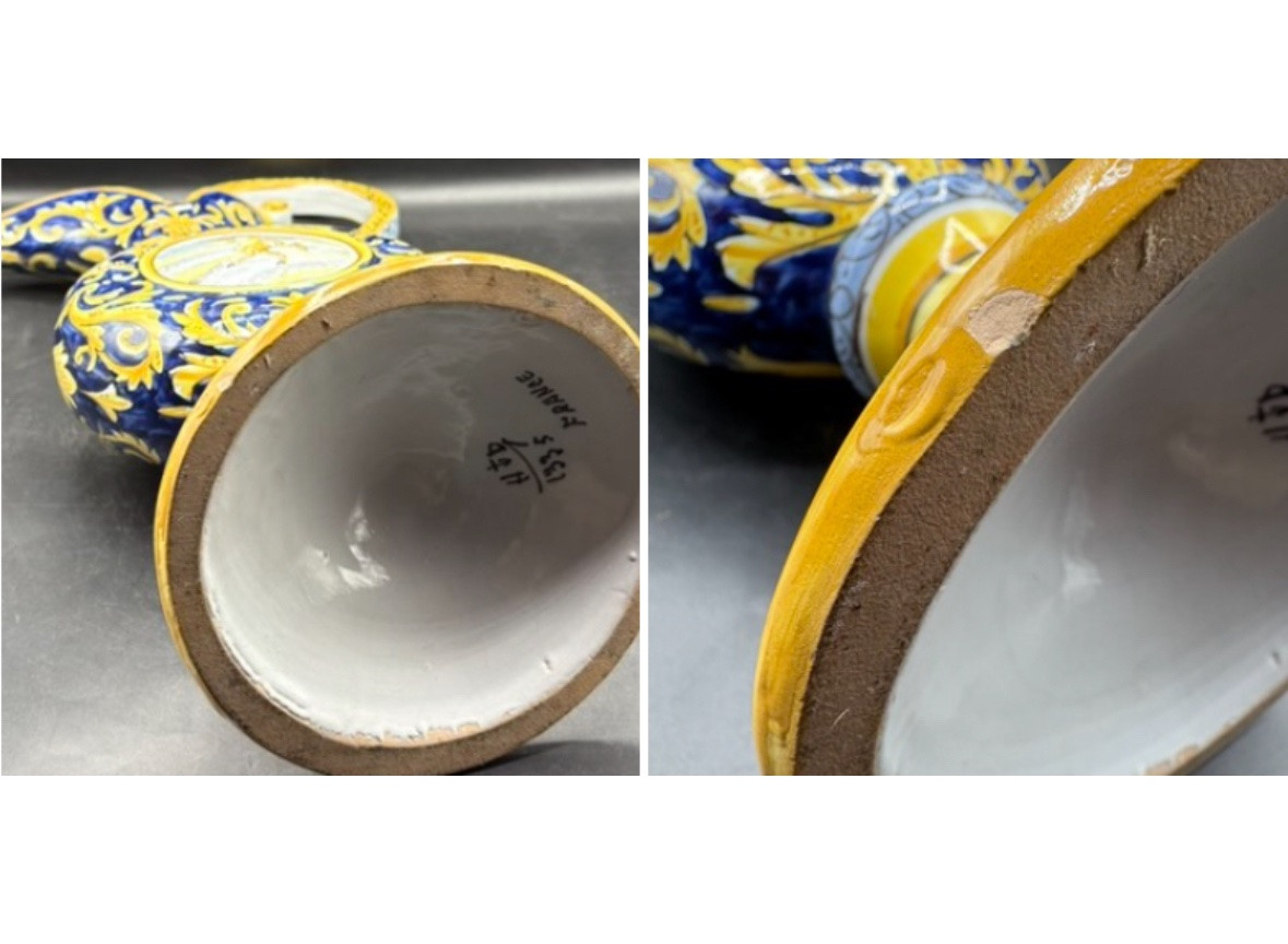 AIGUIÈRE DÉCORATIVE EN FAÏENCE ÉMAILLÉE PEINTE PAR DÈVRES DES ANNÉES 1900-photo-3