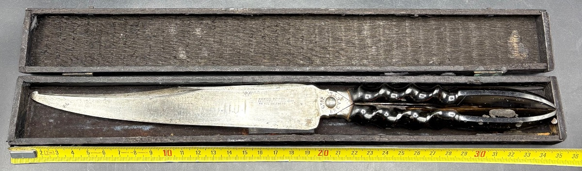 19th-century Steel And Carved Black Horn Knife And Scissors By Picault In Bordeaux -photo-7