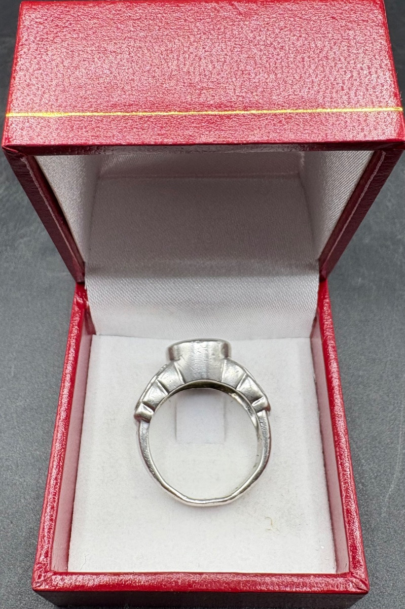 Men's Ring In Solid Silver And Garnet From The 1930s/40s, European -photo-3