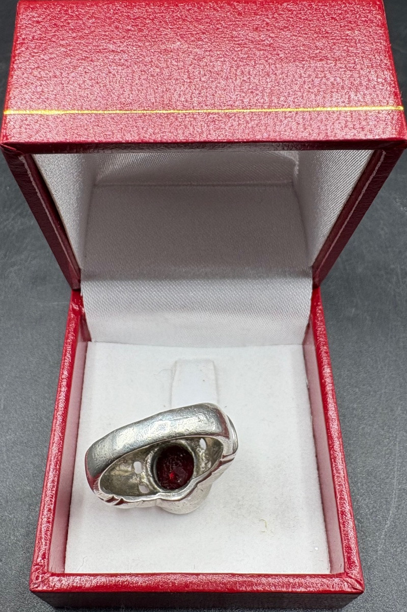 Men's Ring In Solid Silver And Garnet From The 1930s/40s, European -photo-4