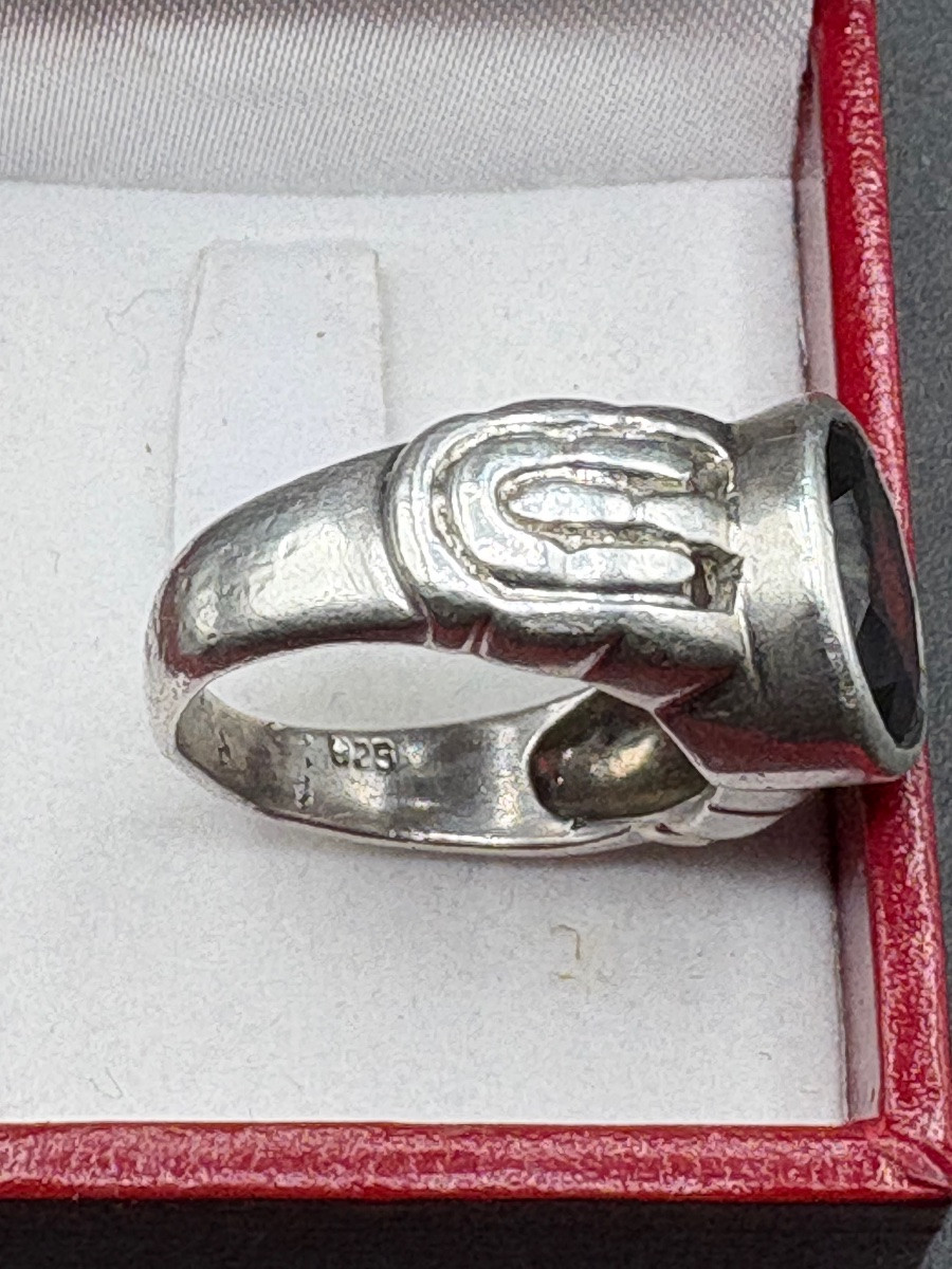 Men's Ring In Solid Silver And Garnet From The 1930s/40s, European -photo-4