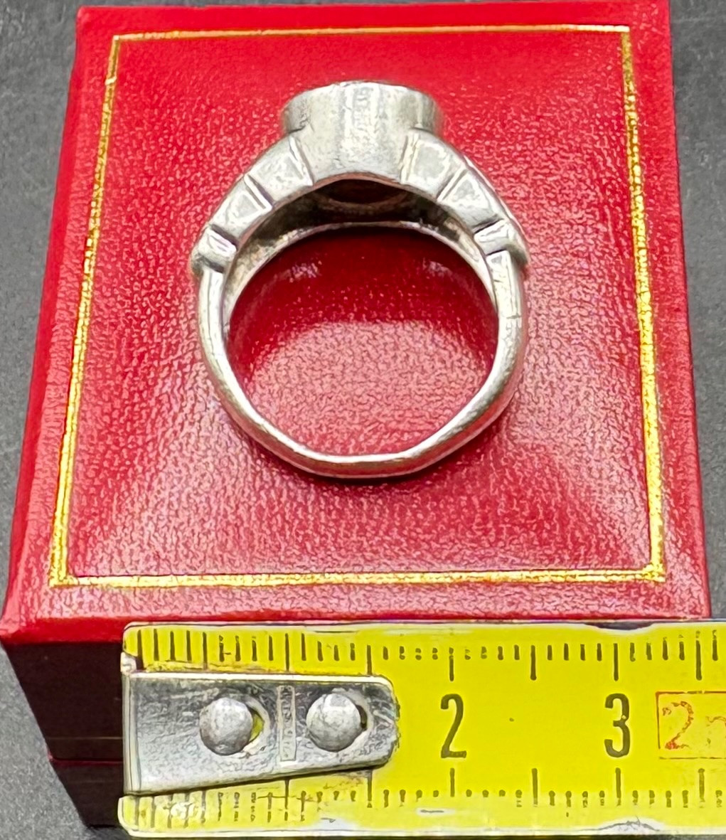 Men's Ring In Solid Silver And Garnet From The 1930s/40s, European -photo-6