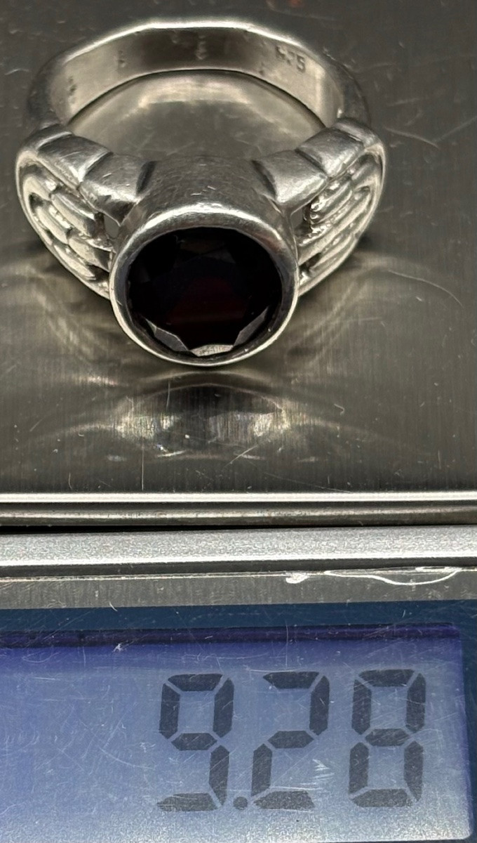 Men's Ring In Solid Silver And Garnet From The 1930s/40s, European -photo-7