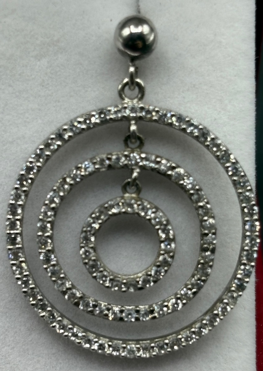 Pair Of Solid Silver And Zirconium Oxide Earrings From The 1980s, French-photo-2