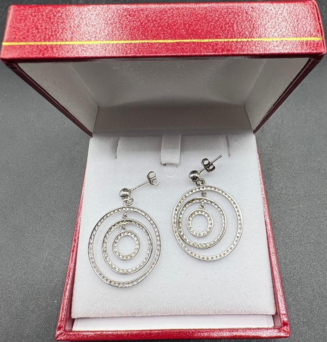 Pair Of Solid Silver And Zirconium Oxide Earrings From The 1980s, French-photo-3