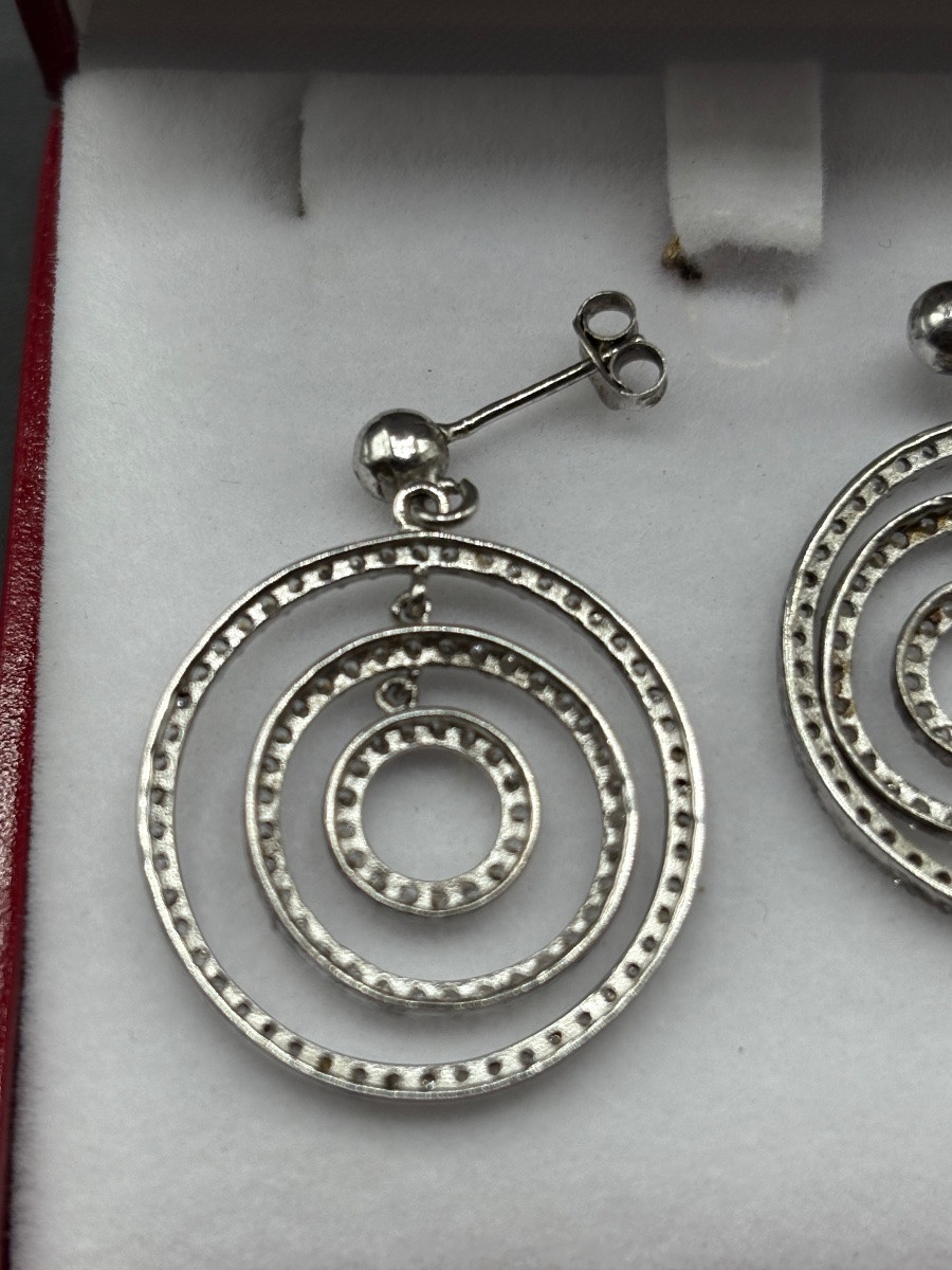 Pair Of Solid Silver And Zirconium Oxide Earrings From The 1980s, French-photo-4
