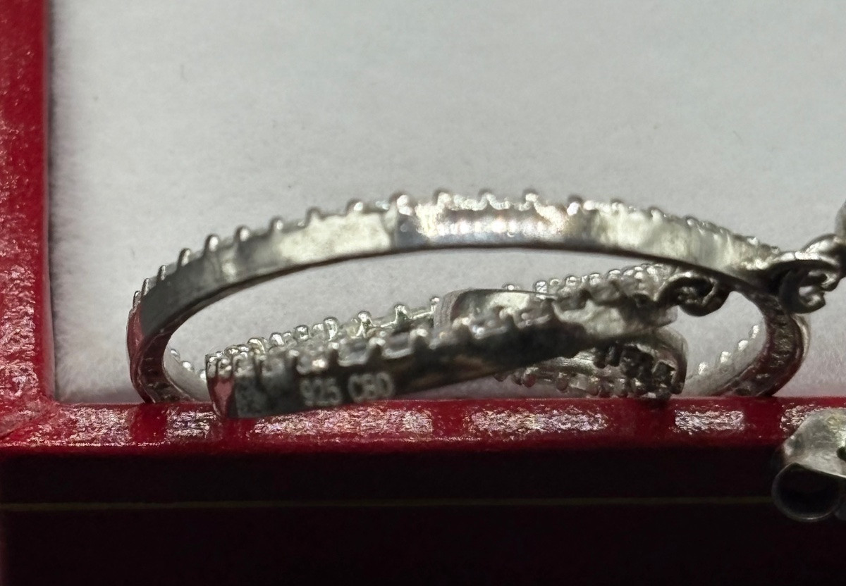 Pair Of Solid Silver And Zirconium Oxide Earrings From The 1980s, French-photo-1