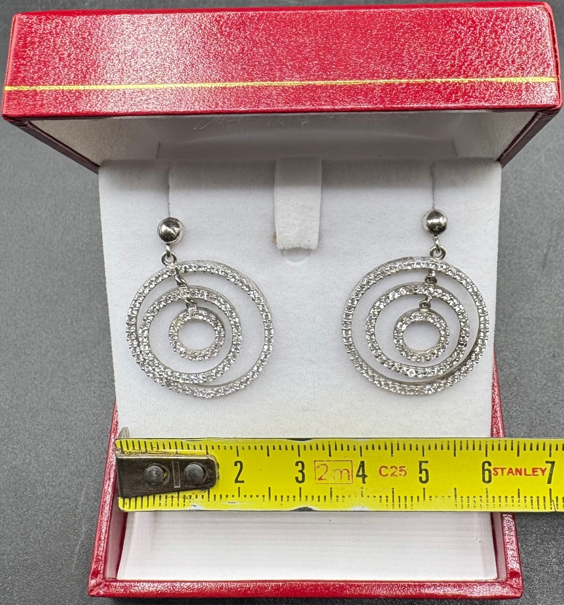 Pair Of Solid Silver And Zirconium Oxide Earrings From The 1980s, French-photo-2