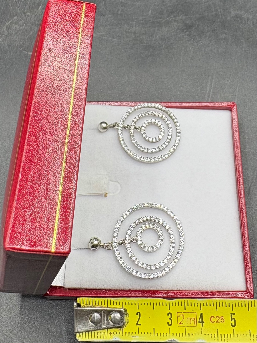 Pair Of Solid Silver And Zirconium Oxide Earrings From The 1980s, French-photo-3