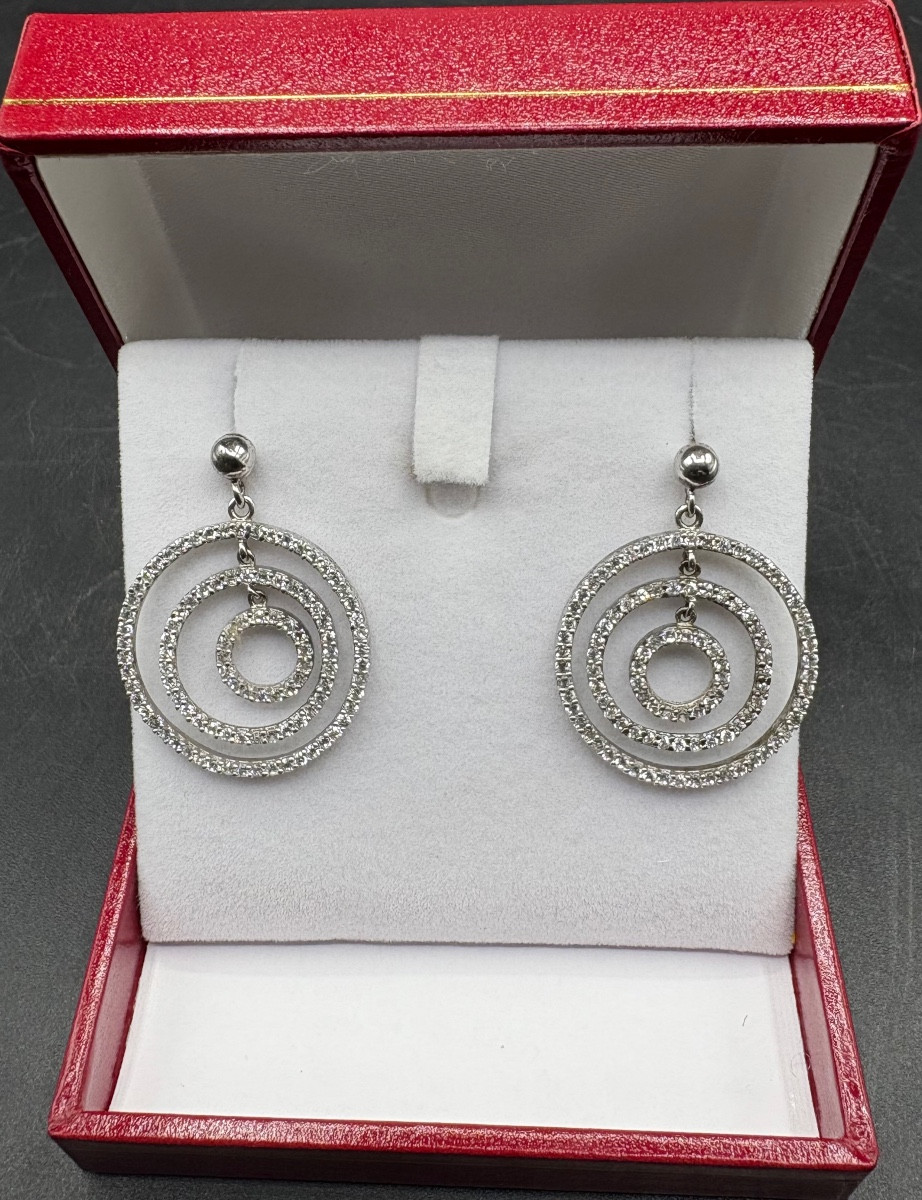 Pair Of Solid Silver And Zirconium Oxide Earrings From The 1980s, French