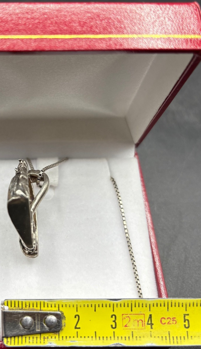 PENDENTIF EN ARGENT MASSIF ET NACRE TEINTÉE DES ANNÉES 1970/80 EUROPÉEN -photo-4