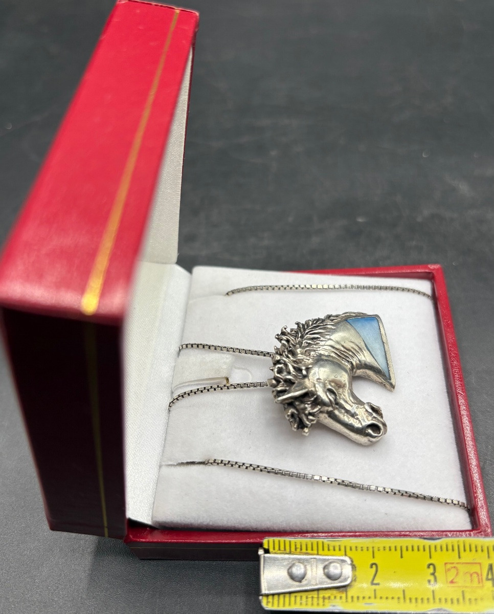PENDENTIF EN ARGENT MASSIF ET NACRE TEINTÉE DES ANNÉES 1970/80 EUROPÉEN -photo-5