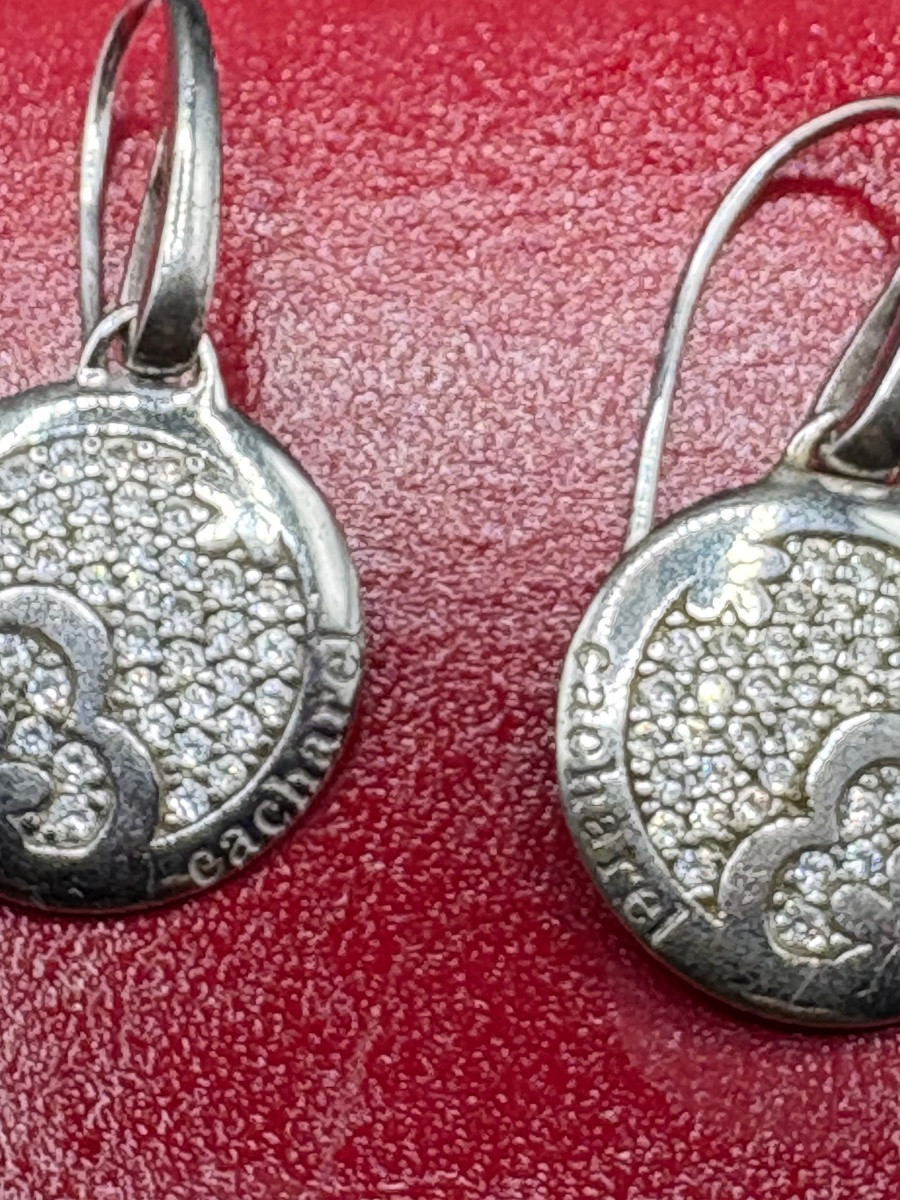 Pair Of Solid Silver And Zirconium Oxide Earrings Circa 1980 Signed Cacharel-photo-2