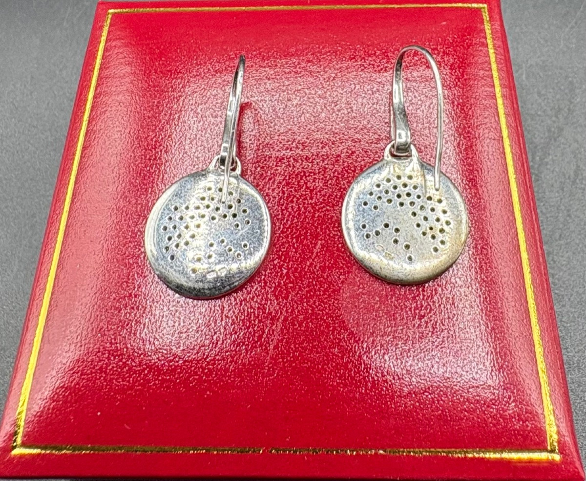 Pair Of Solid Silver And Zirconium Oxide Earrings Circa 1980 Signed Cacharel-photo-3
