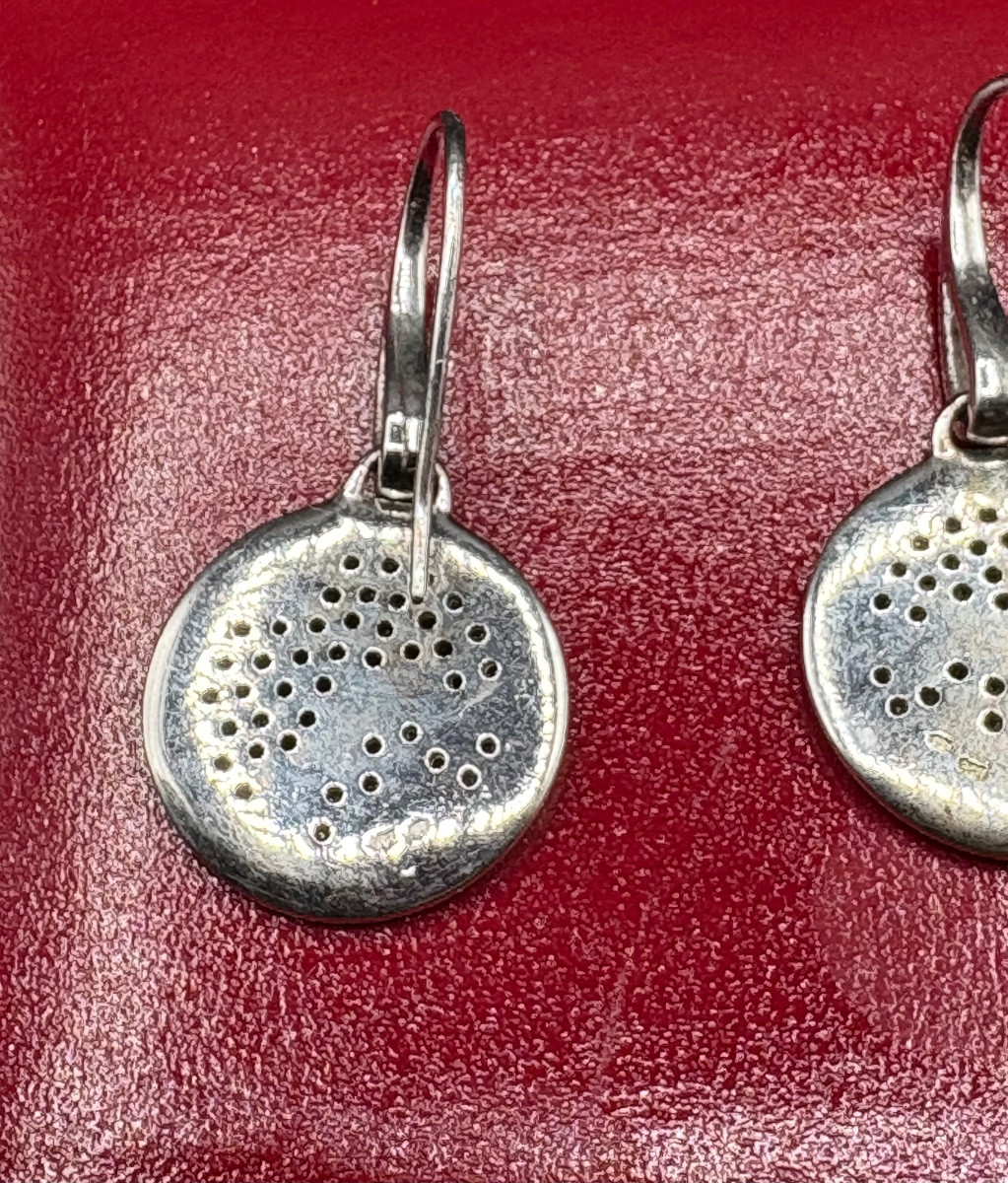 Pair Of Solid Silver And Zirconium Oxide Earrings Circa 1980 Signed Cacharel-photo-4