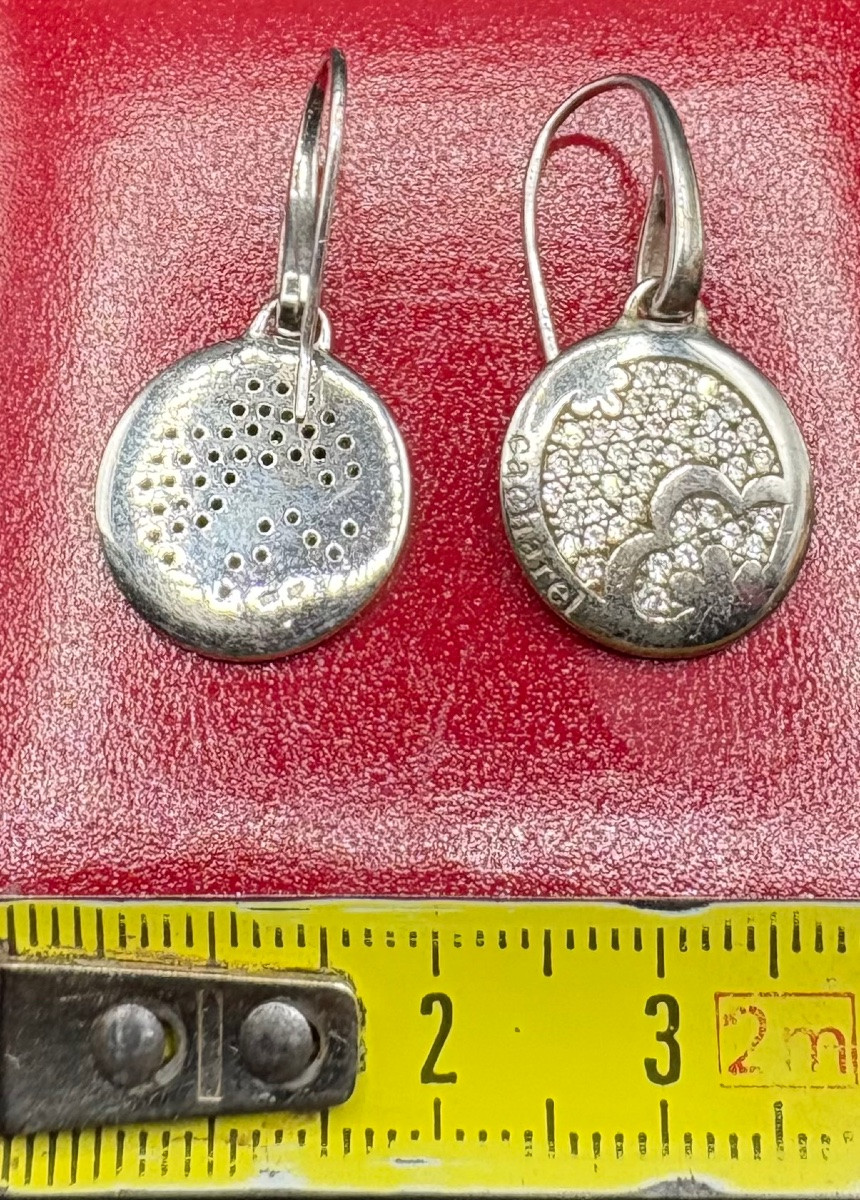 Pair Of Solid Silver And Zirconium Oxide Earrings Circa 1980 Signed Cacharel-photo-5