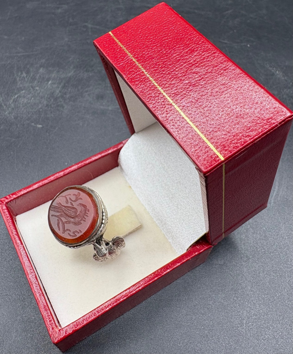 BAGUE HOMME EN ARGENT MASSIF ET INTAILLE DES ANNÉES 1950/60 D’INDE -photo-2