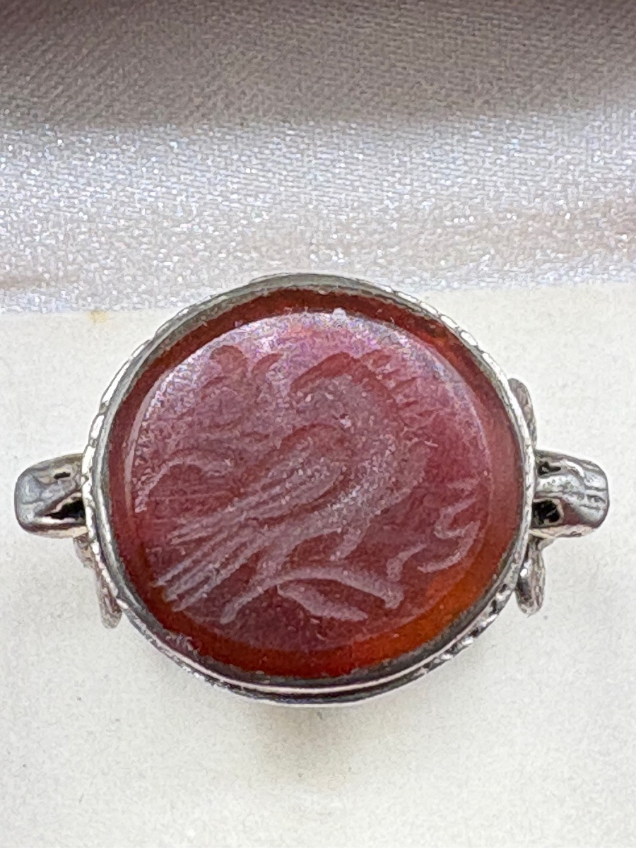 BAGUE HOMME EN ARGENT MASSIF ET INTAILLE DES ANNÉES 1950/60 D’INDE -photo-2