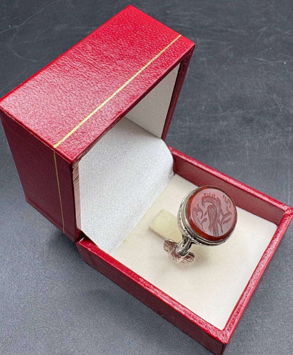 BAGUE HOMME EN ARGENT MASSIF ET INTAILLE DES ANNÉES 1950/60 D’INDE 