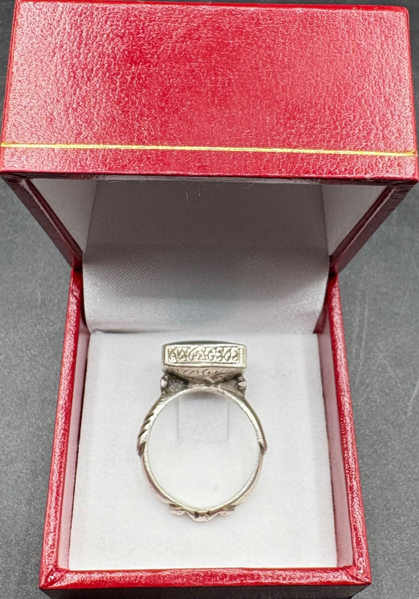 BAGUE HOMME EN ARGENT MASSIF ET INTAILLE EN TURQUOISE DES ANNÉES 1950/60 D’INDE-photo-3