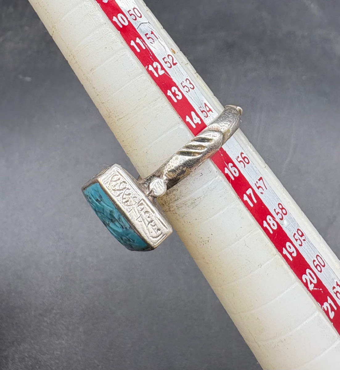 BAGUE HOMME EN ARGENT MASSIF ET INTAILLE EN TURQUOISE DES ANNÉES 1950/60 D’INDE-photo-4