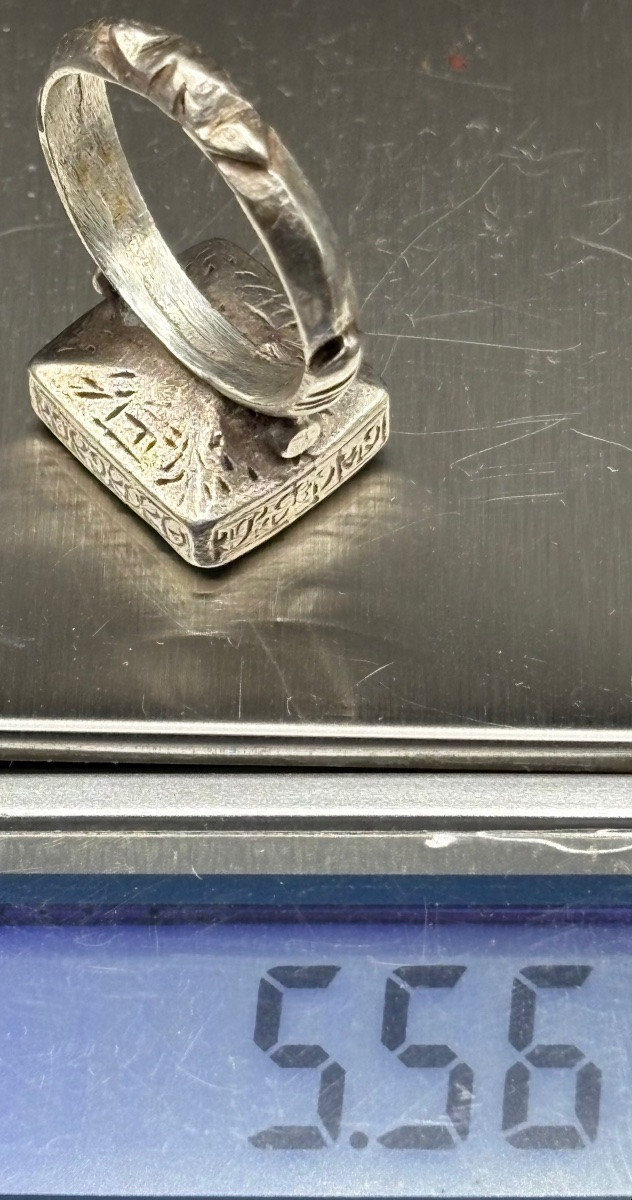 BAGUE HOMME EN ARGENT MASSIF ET INTAILLE EN TURQUOISE DES ANNÉES 1950/60 D’INDE-photo-8