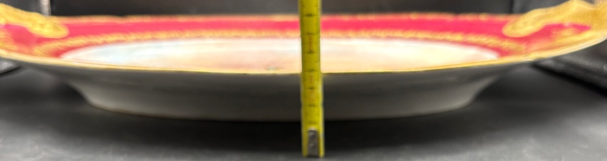 TRÈS GRAND PLAT DÉCORATIF EN PORCELAINE ÉMAILLÉE DORÉE ET PEINTE DU XIXEME EN VIEUX PARIS -photo-4