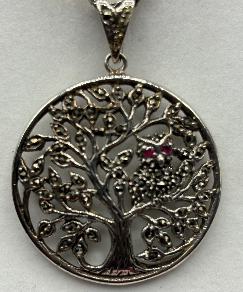 1930s European Solid Silver Pendant With Marcasite And Rubies -photo-2