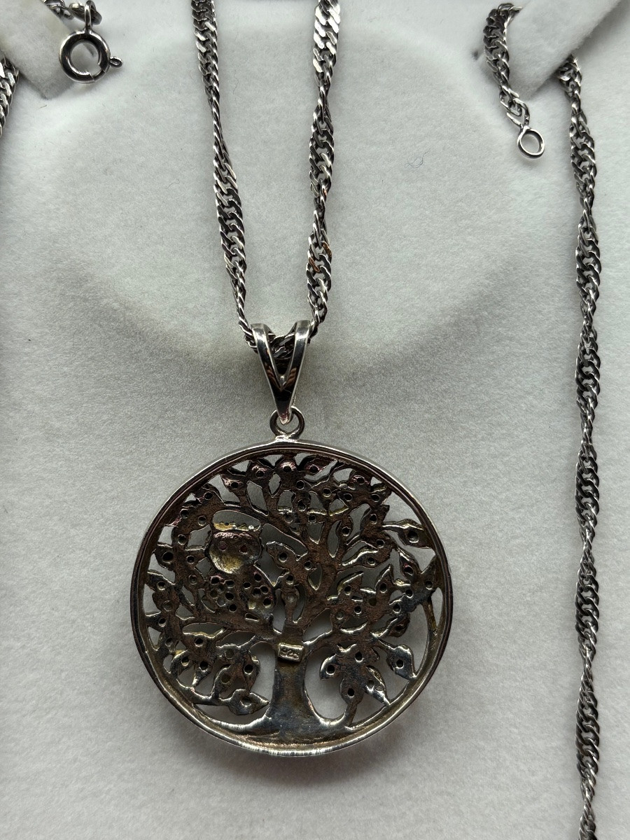 1930s European Solid Silver Pendant With Marcasite And Rubies -photo-4