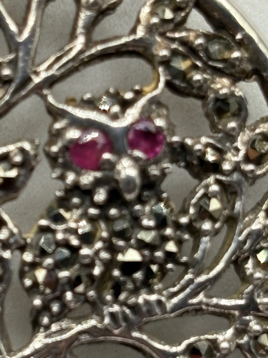 1930s European Solid Silver Pendant With Marcasite And Rubies -photo-2